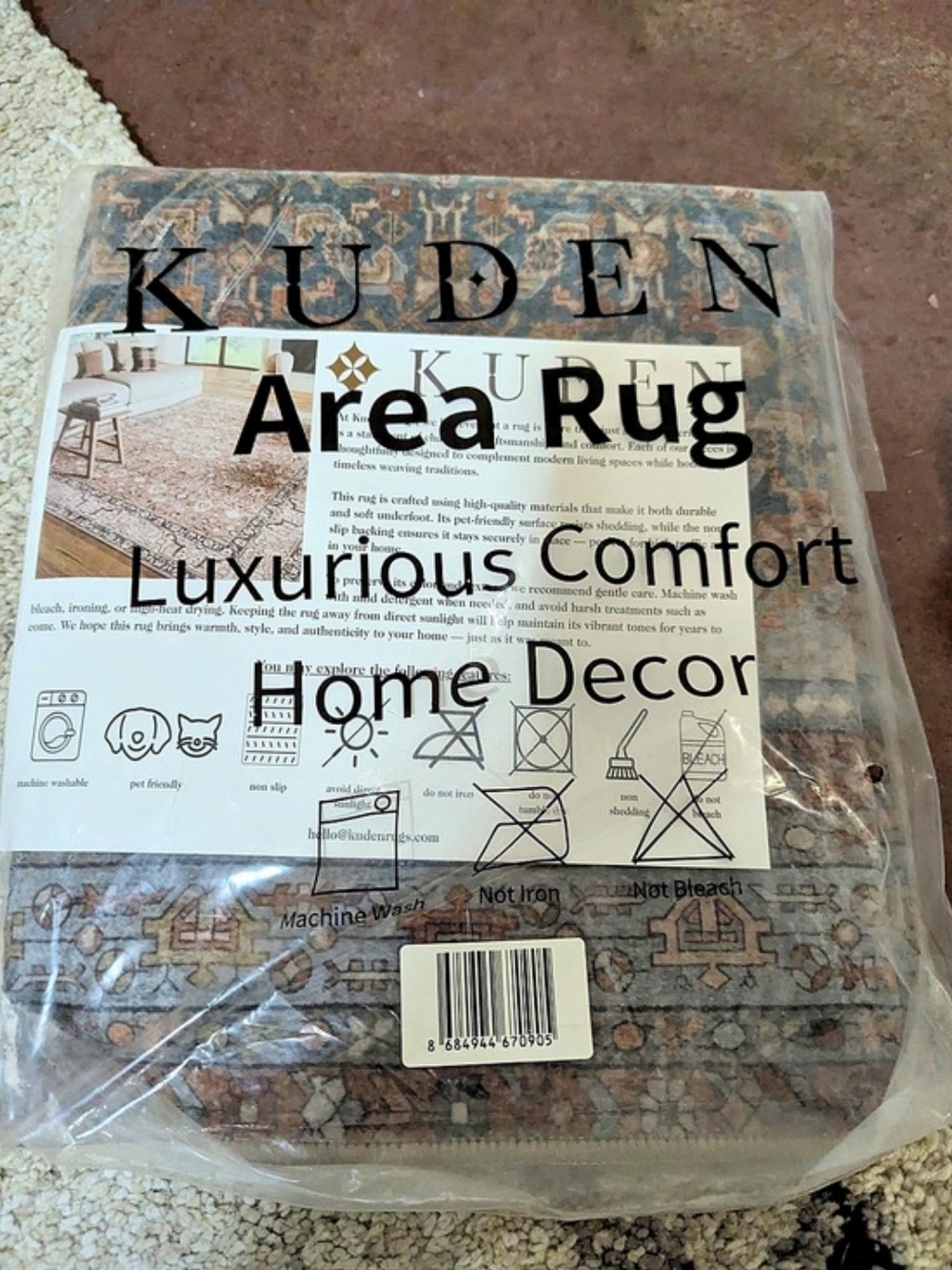 KUDEN Area Rug Geometric in Blue & Brown NWT 3 Ft By 2 Ft